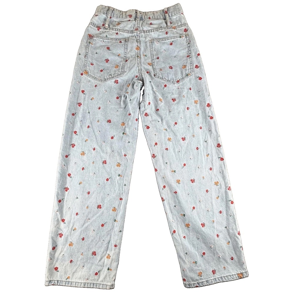 BDG Jeans Womens 26 Light Wash Blue High Rise Loose Baggy Floral Embroidered - Picture 2 of 14